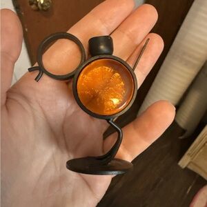 Ystad Metall Iron Yellow Glass Bird Vintage Candle Holder Gunnar Ander Sweden